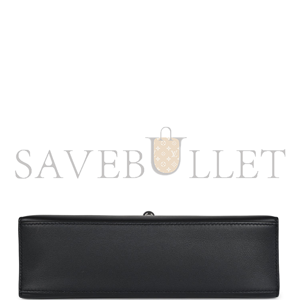 HERMÈS MASTER KELLY POCHETTE BLACK WITH VELVET GREEN SWIFT PALLADIUM HARDWARE (22*14*7cm) 